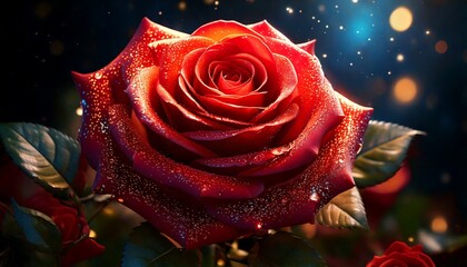 Luxurious and Spellbinding Fashion Outfit Adorned with Deep Red Roses and Flowing Fabrics

