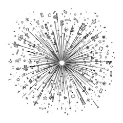 Obraz premium Hand-Drawn Confetti Line Art – Black-and-White Sketch with Watercolor Touches