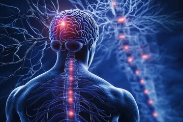 3D rendering human figure brain center standing their Amyotrophic Lateral Sclerosis (ALS)