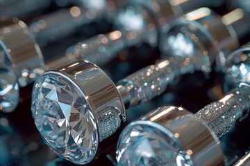 Diamond-studded Dumbbells: A collection of glittering, crystal-like dumbbells, reflecting light and luxury, arranged in a compelling composition.