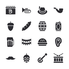 A set of black and white icons including a beer mug, a beer can, a beer glass