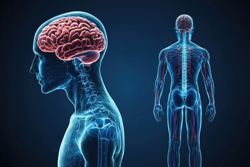 3D rendering human figure brain center standing their Amyotrophic Lateral Sclerosis (ALS)