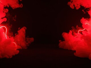 A gloomy background with red neon smoke spreading on both sides on black