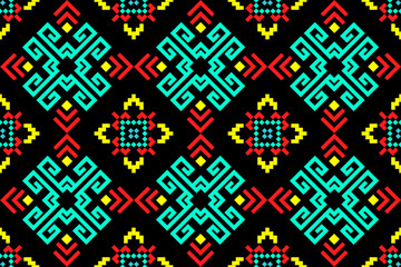 Cross stitch pattern concept showcasing traditional ethnic geometric pattern, Design for textile, background,carpet,wallpaper,clothing,wrapping,Batik,fabric,Vector illustration	

