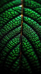 Up close on a green leaf showing veins, in outdoor nature for education and botanical uses