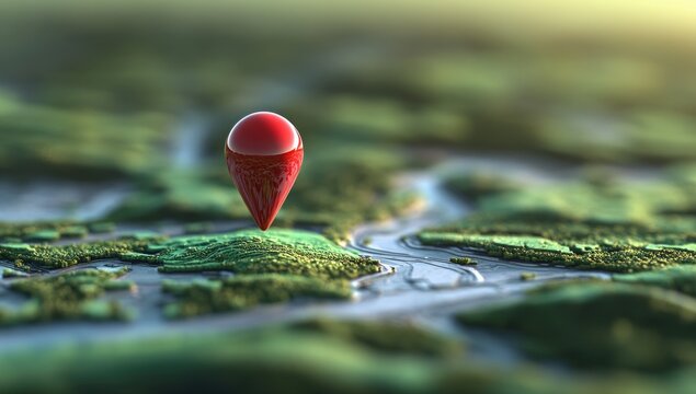 Red marker pinpoint on a detailed topographic map