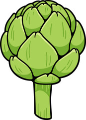 Artichoke hand drawn illustration, bright green simple drawing. Vector vegetable clip art.