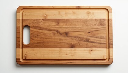 Rectangular Brown Wooden Cutting Board on White Background