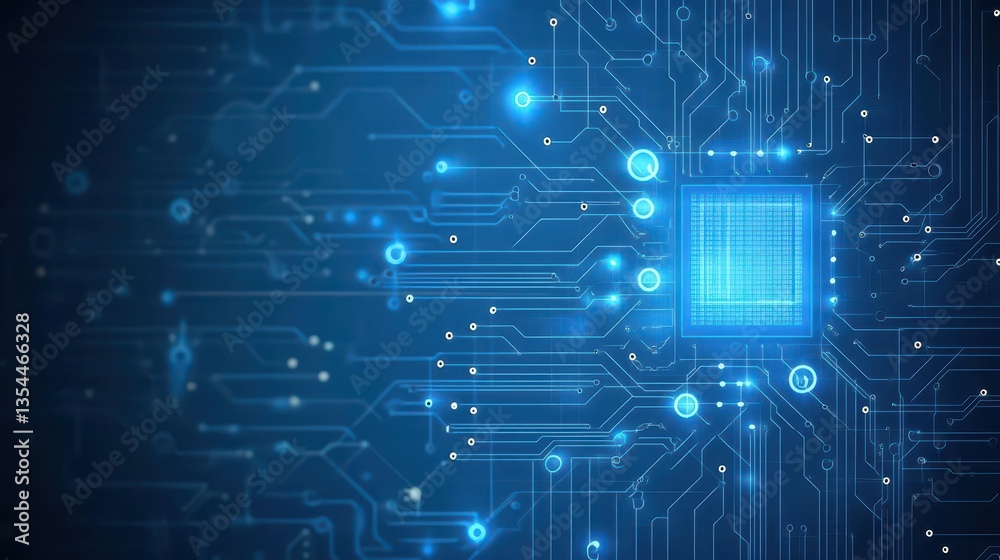 Poster abstract blue computer technology background with circuit board and circle techillustration for elem