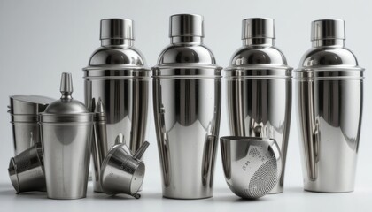Stainless Steel Cocktail Shaker Set on White Background
