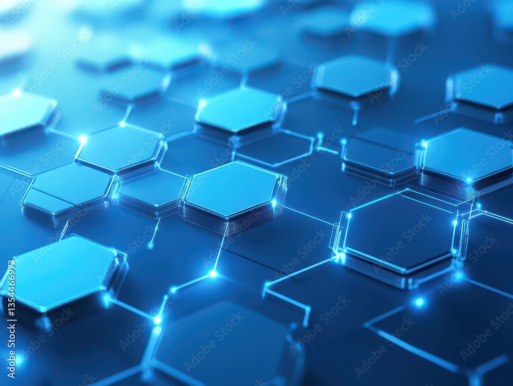 Poster Abstract blue technology hexagonal background Generative AI