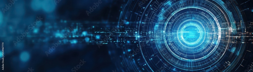 Poster Abstract circular particle tunnel technology background concept on dark blue background digital presentation effect backdrop
