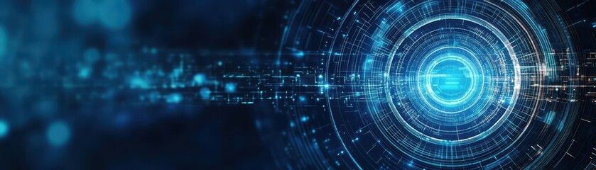 Abstract circular particle tunnel technology background concept on dark blue background digital presentation effect backdrop