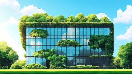 Modern Building with Green Roof and Vegetation