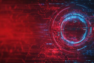 Fototapeta premium Abstract digital tech circle on red technology background Copy space