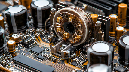 Closeup of Circuit Board with Gold Components
