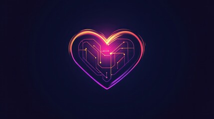 Glowing Circuit Heart, Abstract, Dark Background, Love Tech
