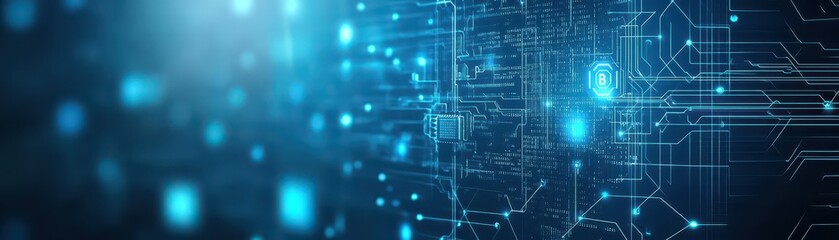 Obraz premium Abstract futuristic circuit board or blockchain network concept illustration Electronics, technology or computer connection concept blue background in 4k resolution