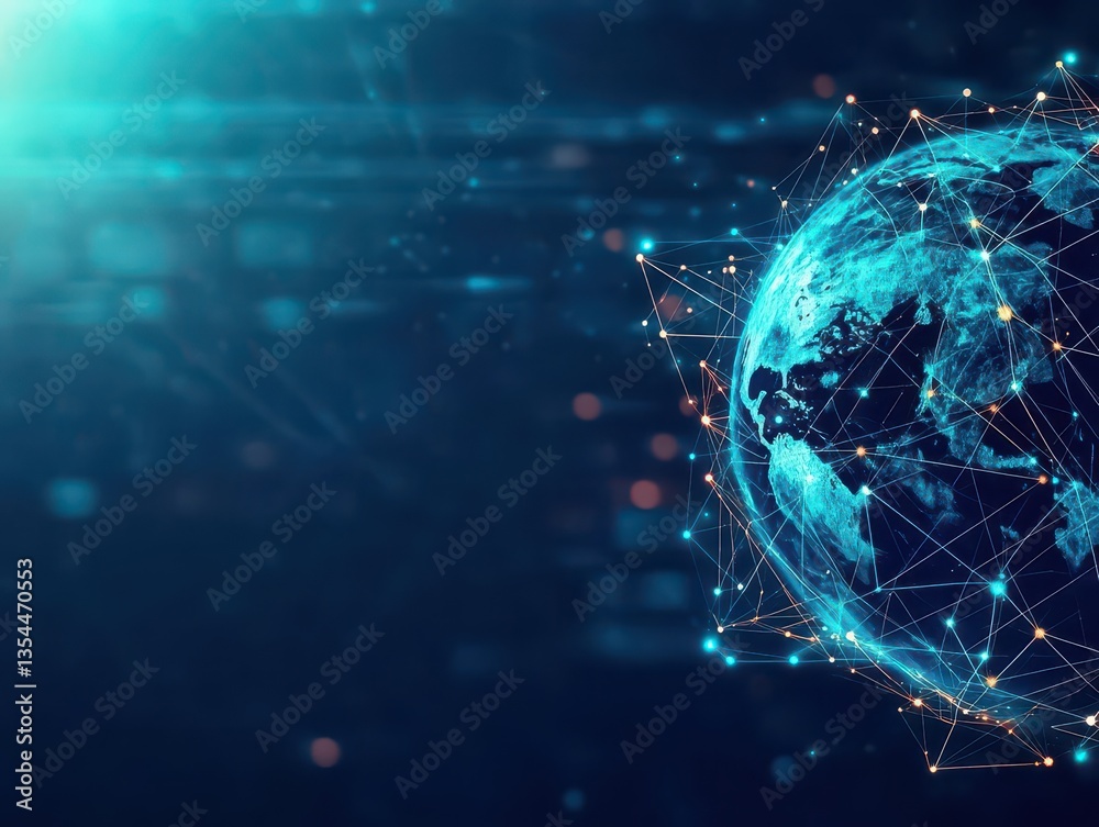 Aufkleber Abstract global network concept with planet Earth and connecting lines and dots, a technology background for the internet of things or business exchange Generative AI