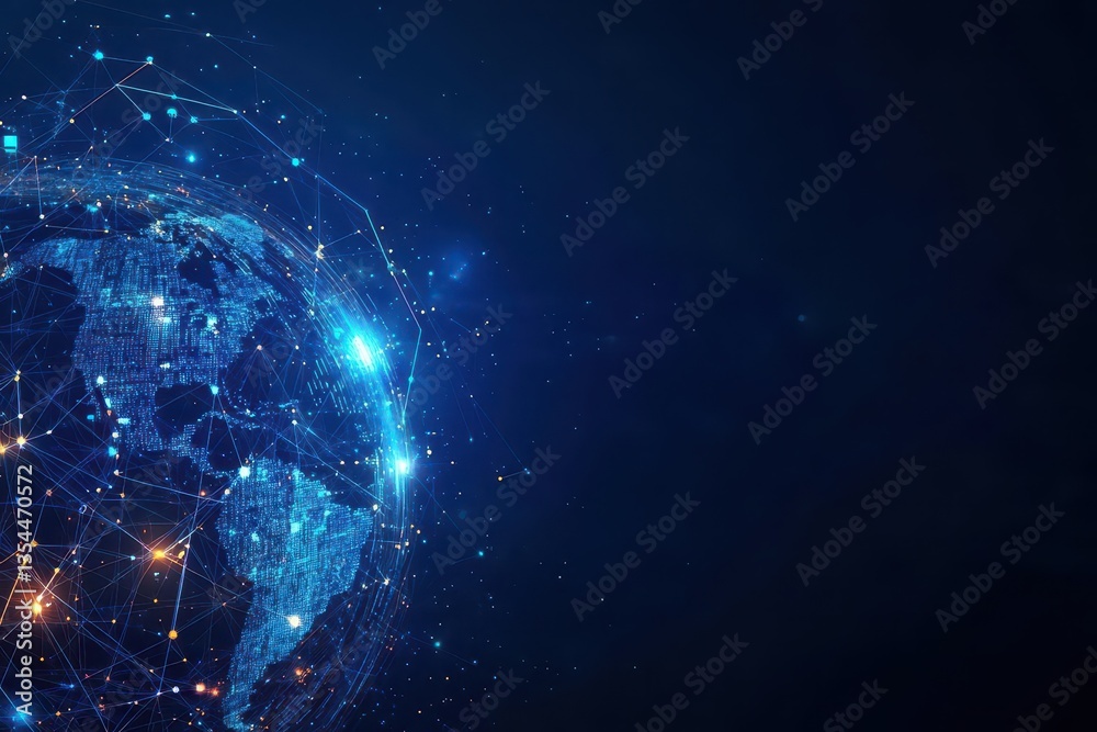 Aufkleber Abstract global sci fi concept Wide Hitech vector illustration with technology lines Cyber security internet and networking concept Digital internet communication on blue backgroun