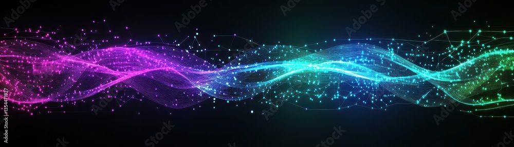 Fototapete ai artificial intelligence wave lines neural network purple blue and green light isolated on black b