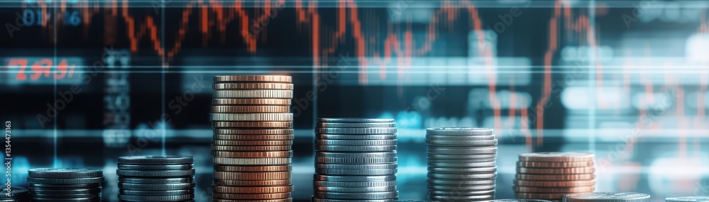 Aufkleber ai generated illustration of coins arranged in stacks with financial charts