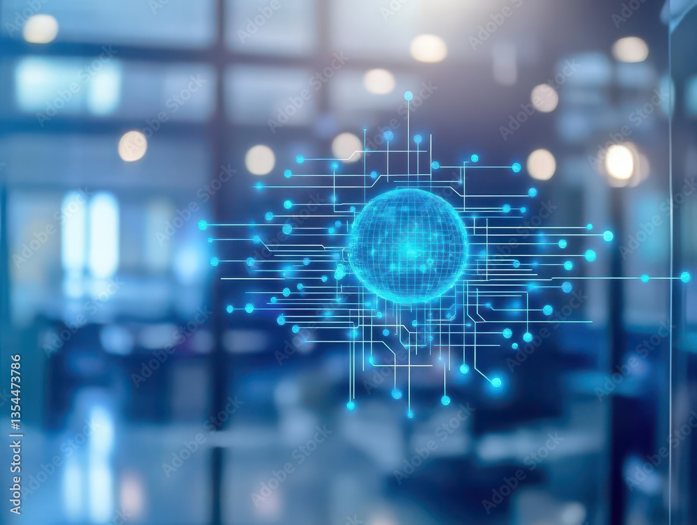 Poster ai integration in modern business on the blurry backdrop of the office