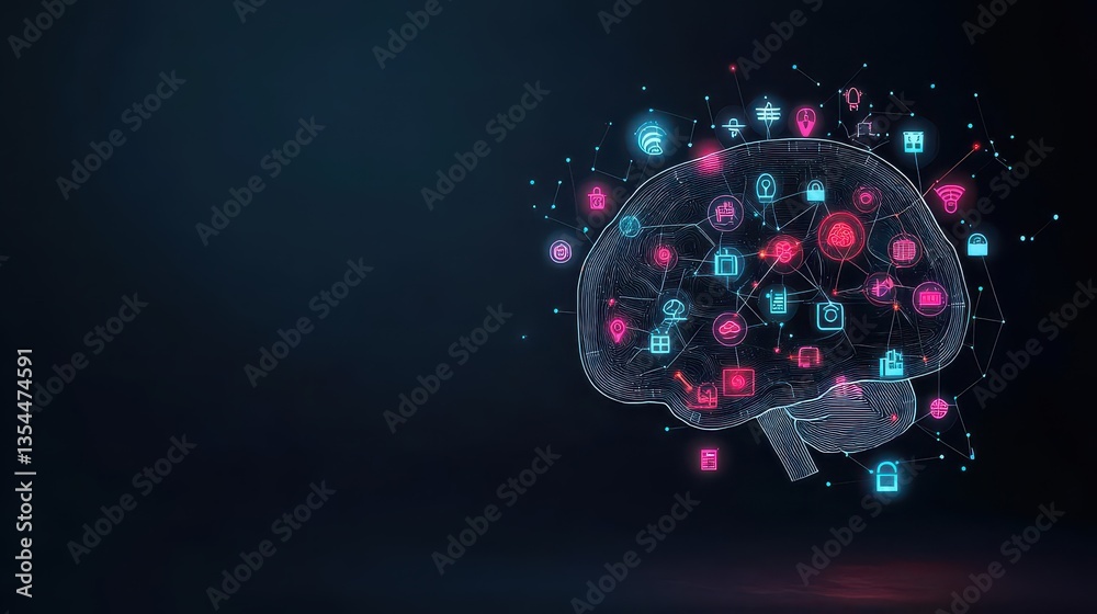 Aufkleber ai technology artificial general intelligence concept digital ai brain with editable stroke icons