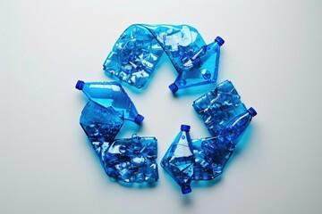Pixel Perfect Picture of a Recycle Symbol Made of Blue Plastic Bottles on a White Background