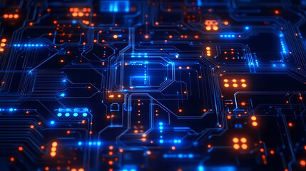 Circuit Board with LED Components in Blue and Orange