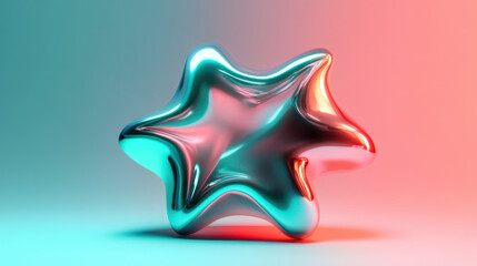 Obraz premium A luminous, floating metallic emblem, resembling a stylized star with a liquid-like surface