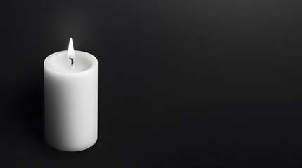 66. A single candle with a flickering flame casting shadows on black