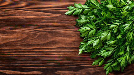 Fresh Parsley on Wooden Table