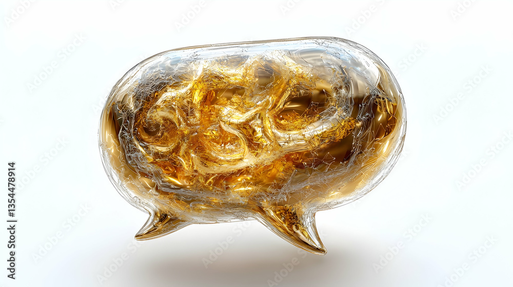 Fototapete abstract gold liquid speech bubble with particle texture