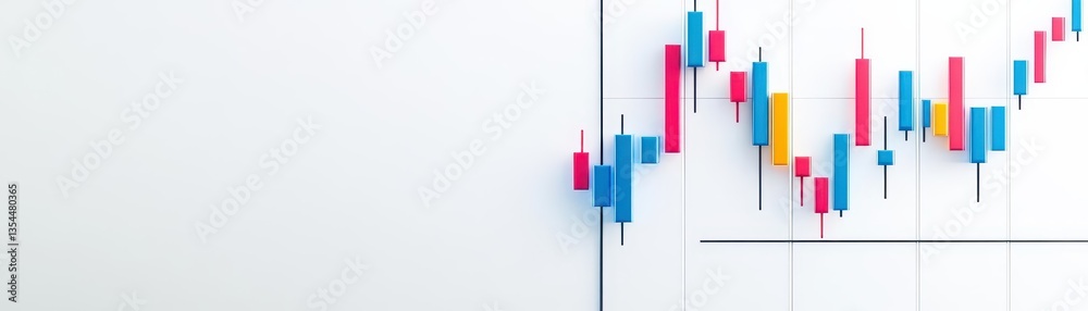 Poster An abstract financial chart with candlestick patterns and a trend line on a white background, representing market analysis 3D Rendering