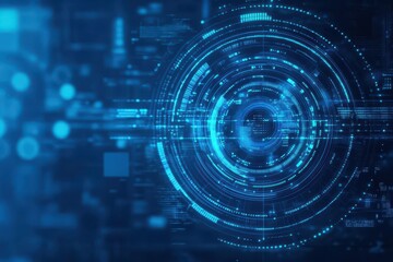 Fototapeta premium An abstract blue tech interface with a circular design and digital components, perfect for concepts that reflect modernity and the future