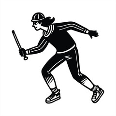 Black baseball player silhouette vector action illustration