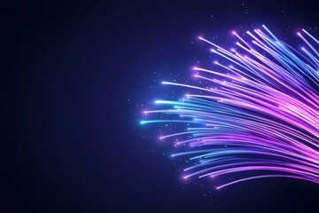 Glowing purple and blue fiber optic strands against a dark background