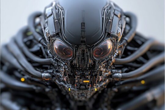 Cybernetic Alien Close Up: A Futuristic Mech Design