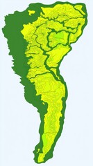 Topographic Map of Island, Illustrative, Use in Geography Education