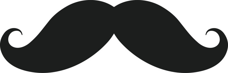 Curled Mustache Vector Silhouette – Vintage Black Facial Hair Icon for Hipster, Barbershop, and Retro Design
