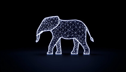 Glowing wireframe elephant, digital art (1)