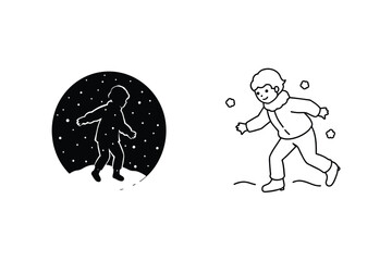 Winter Fun Child Playing in Snow, Silhouette, Snowball Fight