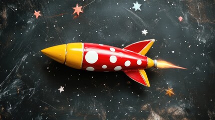 Fototapeta premium Rocket Toy Soaring in a Vibrant Space Galaxy Background