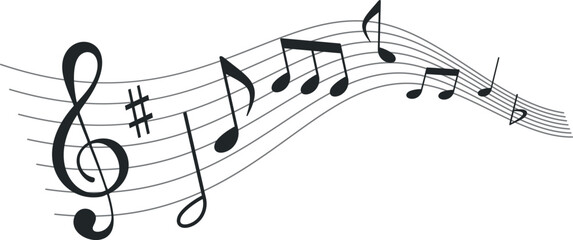 Monochrome musical notes wave vector illustration