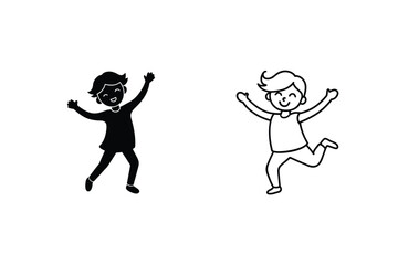 Happy Children Icons Silhouette, Line Art, Joyful, Playful, Kids