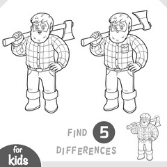 Cartoon character lumberjack. Find differences, black and white education game