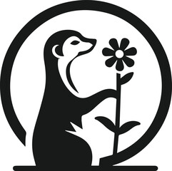 black and white meerkat with flowers