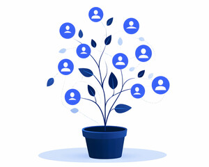 Growing network of connections visualized as a plant with people icons as leaves