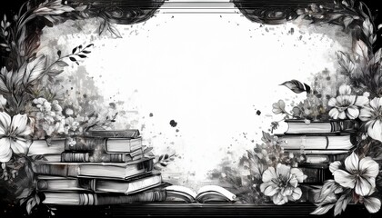 Obraz premium border frame illustration of beautiful books with copy space, hobby reading concept background graphic resource